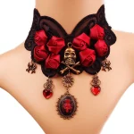 Gothic Skull and Rose Lace Necklace - Image 2