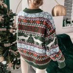 Ugly Christmas Sweater Animal & Snowflake Knit Design Brown & Green - Image 3
