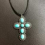 Stylish Cross Pendant Necklace with Turquoise Inlay - Image 5