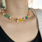 Colorful Alloy Choker Necklace with Faux Pearls - Image 2