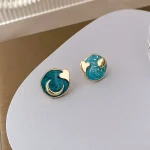 Elegant Sun and Moon Asymmetrical Enamel Earrings - Image 2