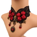Gothic Skull and Rose Lace Necklace - Image 3