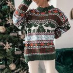 Ugly Christmas Sweater Animal & Snowflake Knit Design Brown & Green - Image 9