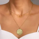 Elegant Layered Alloy Necklace with Textured Pendant - Image 2