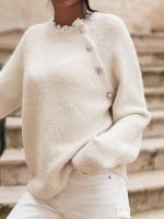Fuzzy Knit Oversized Sweater Pearl Orange & Beige Holiday Style - Image 4