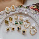 Heart Flower Pearl Ear Studs - Image 2