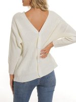 Crew Neck Ribbed Knit Cardigan Black & White Button-Up Knitwear - Image 9