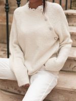 Fuzzy Knit Oversized Sweater Pearl Orange & Beige Holiday Style