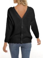 Crew Neck Ribbed Knit Cardigan Black & White Button-Up Knitwear - Image 10