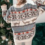 Ugly Christmas Sweater Animal & Snowflake Knit Design Brown & Green - Image 6