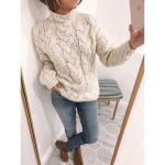 Chunky Knit Turtleneck Cardigan Sweater Yellow, Pink, & Gray - Image 2