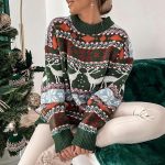 Ugly Christmas Sweater Animal & Snowflake Knit Design Brown & Green - Image 2