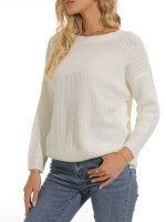 Crew Neck Ribbed Knit Cardigan Black & White Button-Up Knitwear - Image 7