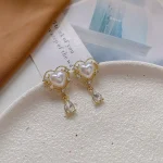 Heart Flower Pearl Ear Studs - Image 8