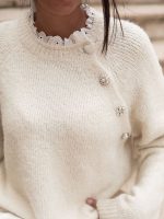 Fuzzy Knit Oversized Sweater Pearl Orange & Beige Holiday Style - Image 2