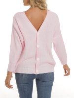 Crew Neck Ribbed Knit Cardigan Black & White Button-Up Knitwear - Image 11