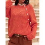 Fuzzy Knit Oversized Sweater Pearl Orange & Beige Holiday Style - Image 10