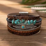 Leather Turquoise Wristband - Image 3