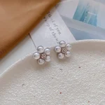 Heart Flower Pearl Ear Studs - Image 17