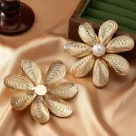 Elegant Retro Flower Plating Metal Ear Studs - Image 4