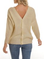 Crew Neck Ribbed Knit Cardigan Black & White Button-Up Knitwear - Image 12