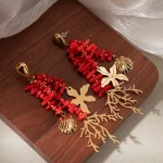 Tropical Starfish Coral Shell Beaded Tassel Drop Earrings - Image 2