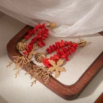 Tropical Starfish Coral Shell Beaded Tassel Drop Earrings - Image 3