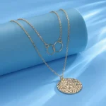 Elegant Layered Alloy Necklace with Textured Pendant - Image 3