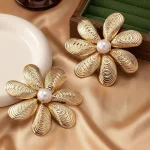 Elegant Retro Flower Plating Metal Ear Studs - Image 2