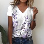 Floral Print Casual V Neck Tee - Image 5