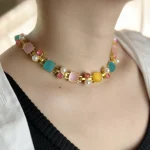 Colorful Alloy Choker Necklace with Faux Pearls - Image 3