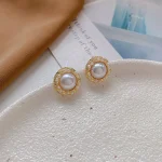 Heart Flower Pearl Ear Studs - Image 9