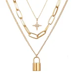 Elegant Multi-Layer Lock and Star Pendant Necklace - Image 5